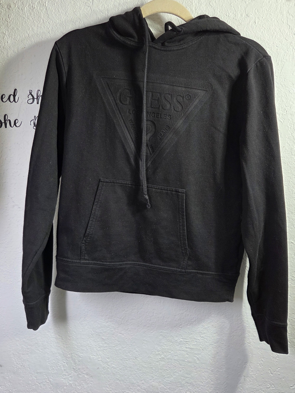 GUESS Black Embossed Logo Pullover Hoodie Size Xs